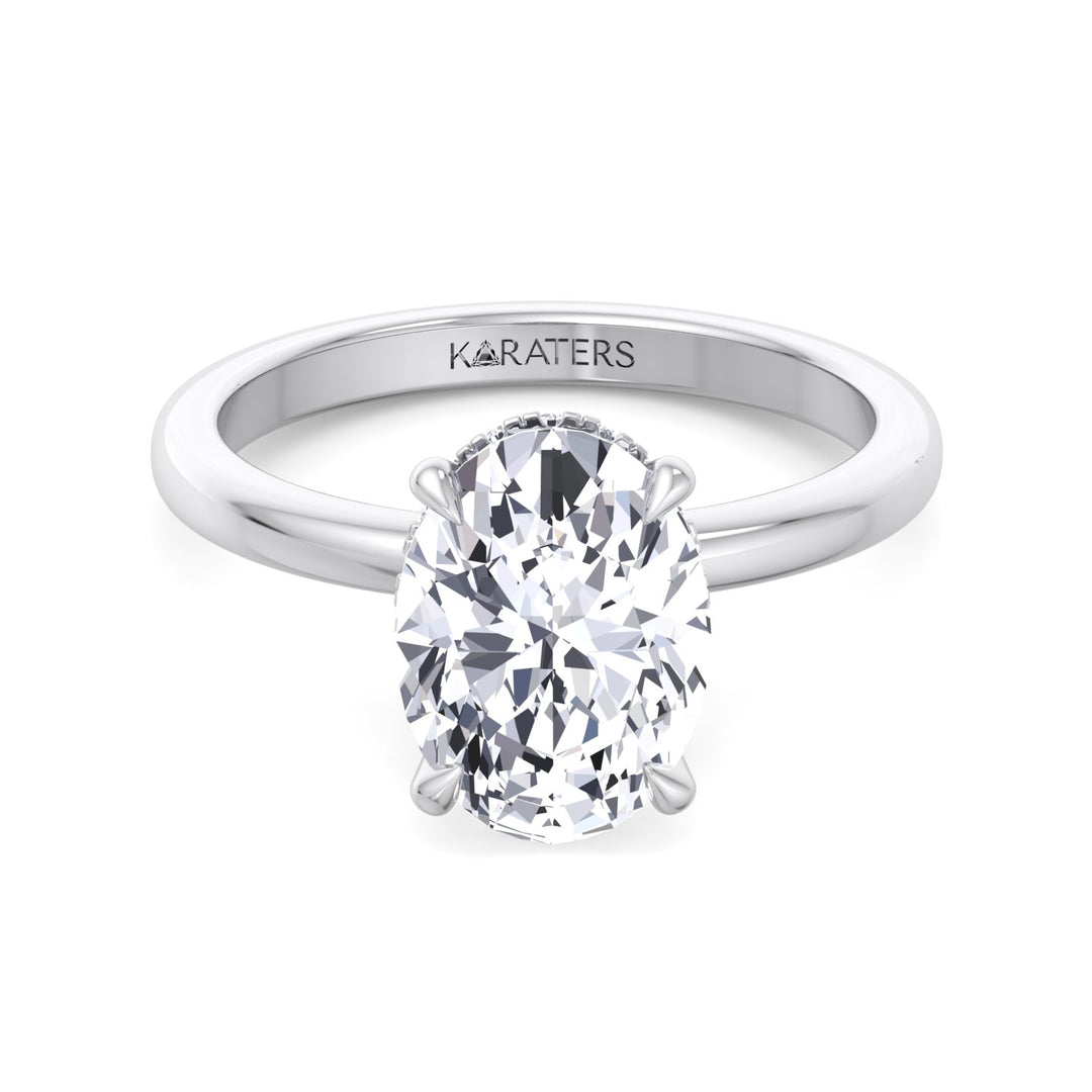 Invisible Halo Oval Shape Solitaire Lab-Grown Diamond Engagement Ring White Gold 14K 18K