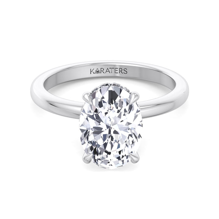 Invisible Halo Oval Shape Solitaire Lab-Grown Diamond Engagement Ring White Gold 14K 18K