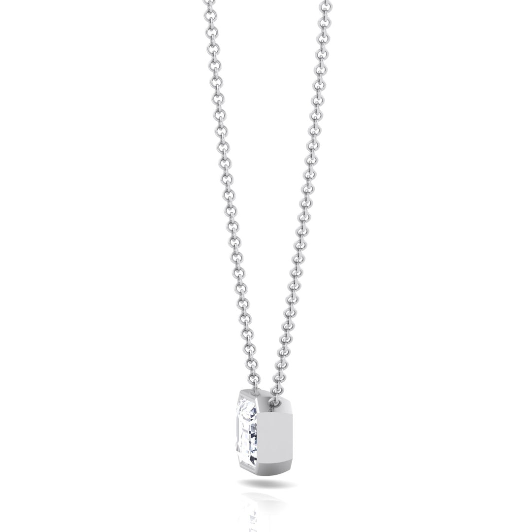 Emerald Shape Bezel Set Lab Grown Diamond Pendant White Gold