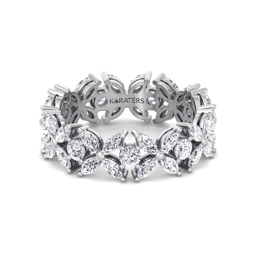 Marquise and Round Shape Lab Grown Diamond Eternity Band White Gold 14K