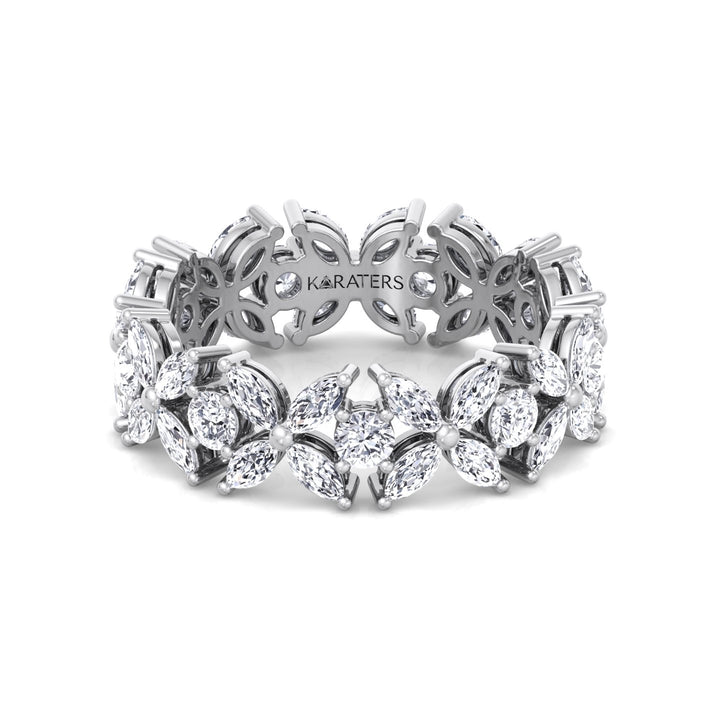 Marquise and Round Shape Lab Grown Diamond Eternity Band White Gold 14K
