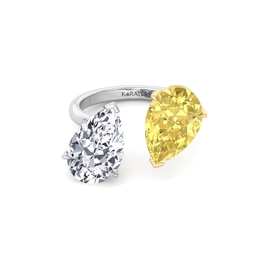 Fancy Yellow & White Pear Shape Lab  Diamond Ring WG 4