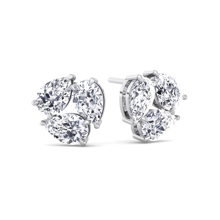 Triple Pear Shape Lab Grown Diamond Cluster Earrings White Gold 18K
