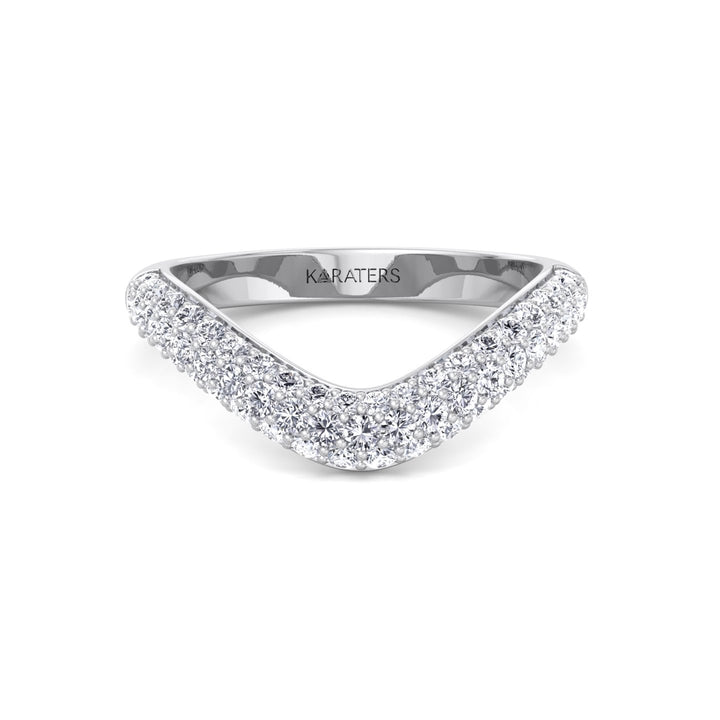 3 Row Pave Curved Lab Grown Diamond Wedding Band White Gold 14K