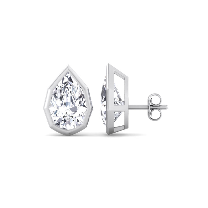 WG Pear-Shaped Lab Grown Diamond Studs in a Geometric-Style Bezel Setting 2