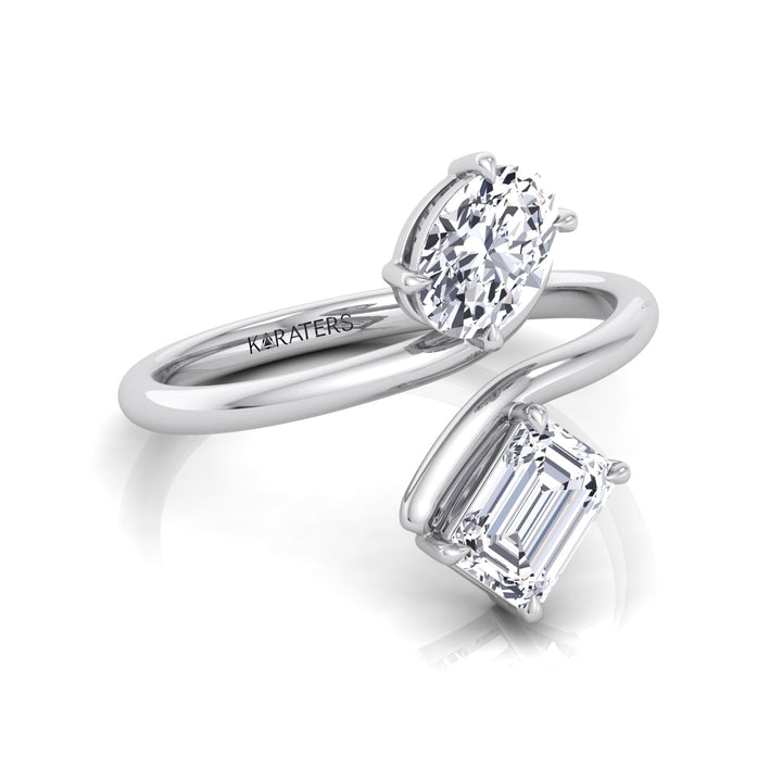 Oval & Emerald Shape Lab Grown Diamond Open Engagement Ring-18K
