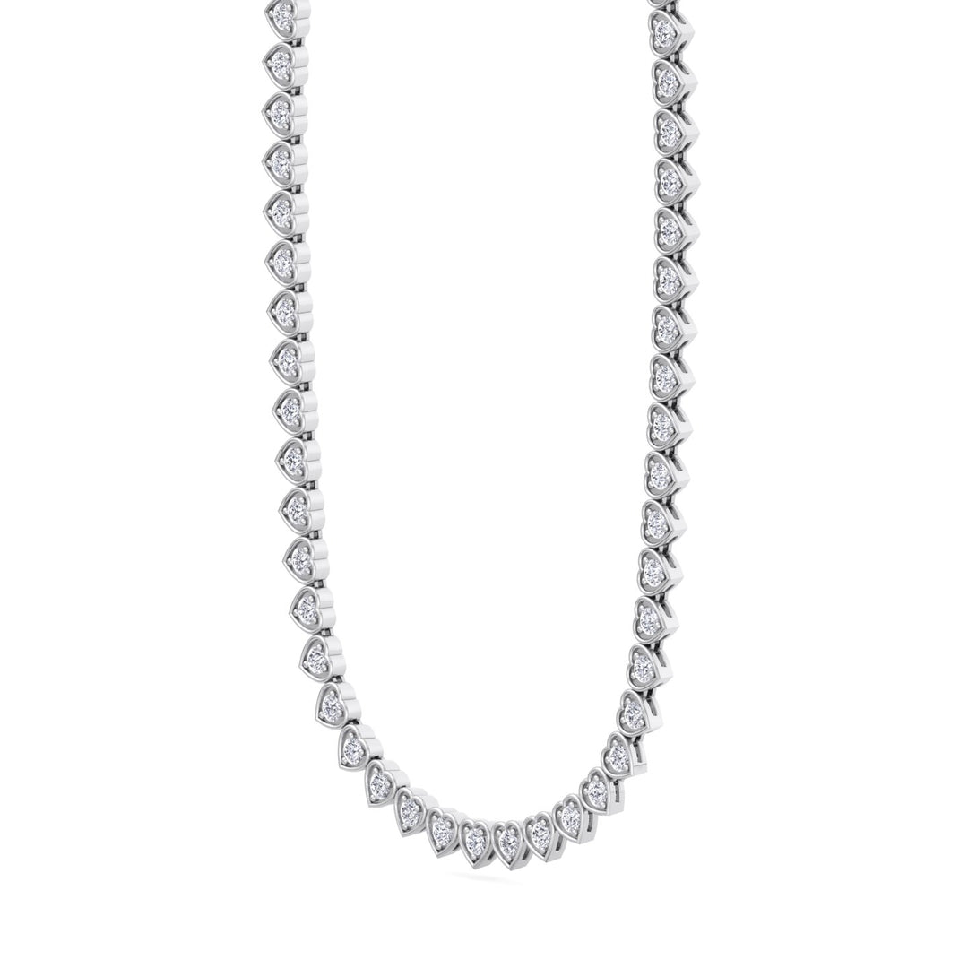 Heart Shape Bezel Set Lab Grown Diamond Tennis Necklace White Gold 13ct