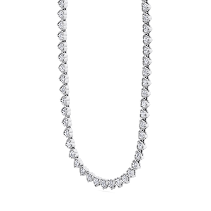 Heart Shape Bezel Set Lab Grown Diamond Tennis Necklace White Gold 13ct