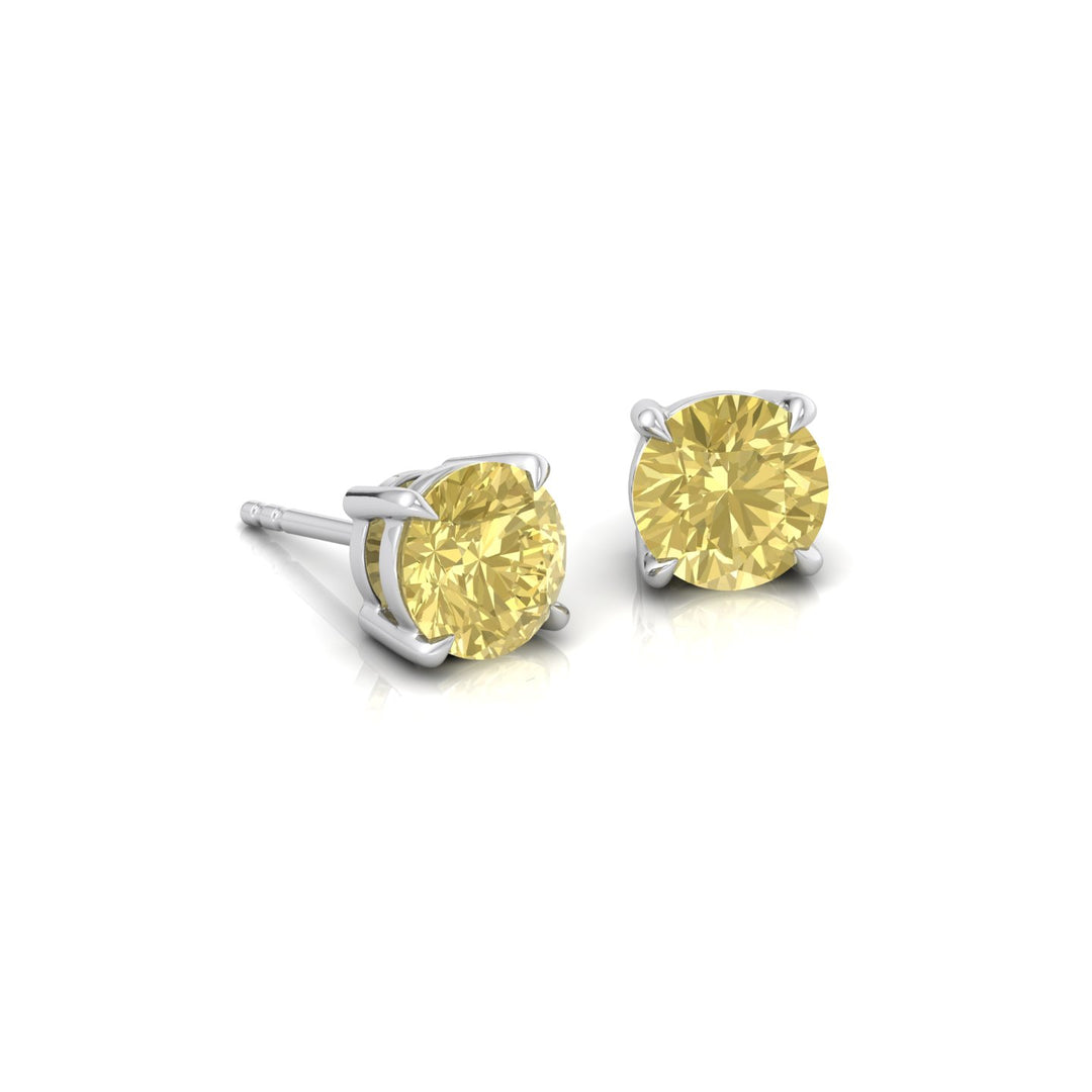 Fancy Yellow Round Shape Lab Grown Diamond Studs White Gold 18K