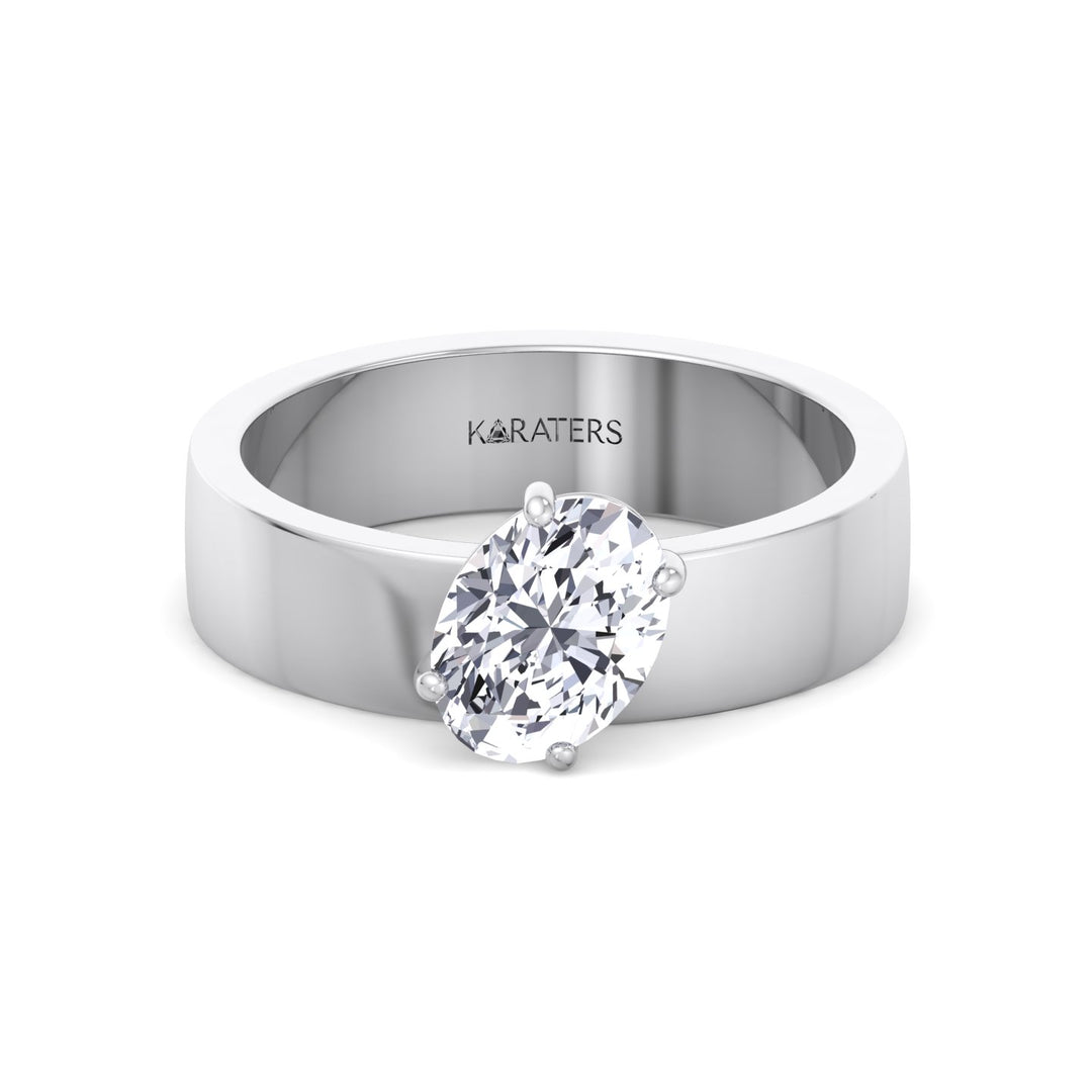 Oval Shape Lab Grown Diamond Engagement Ring with Wide Band White Gold 14K