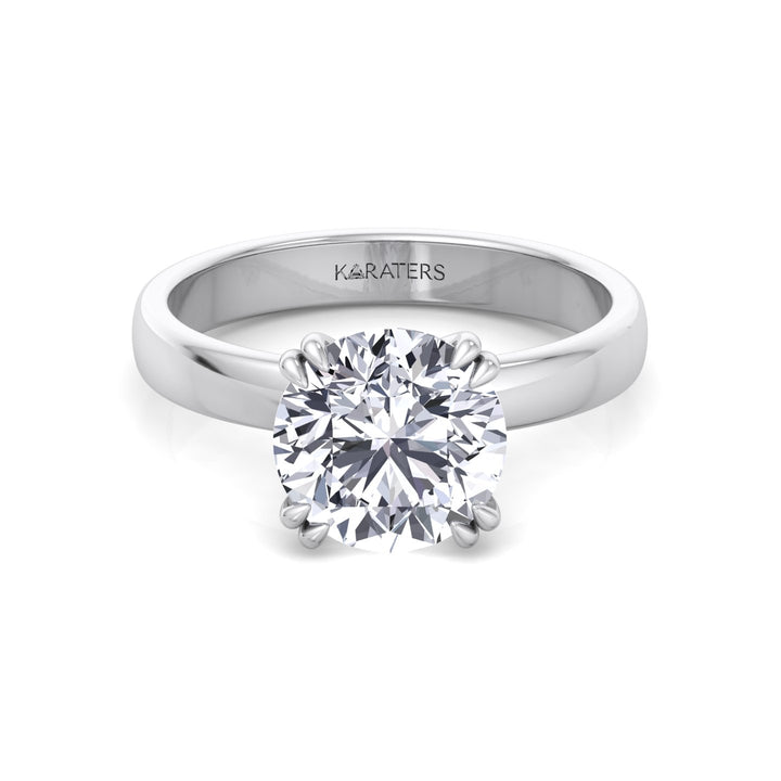 Double Prong Round Shape Lab Grown Diamond Solitaire Engagement Ring with Thick Band White Gold 18K