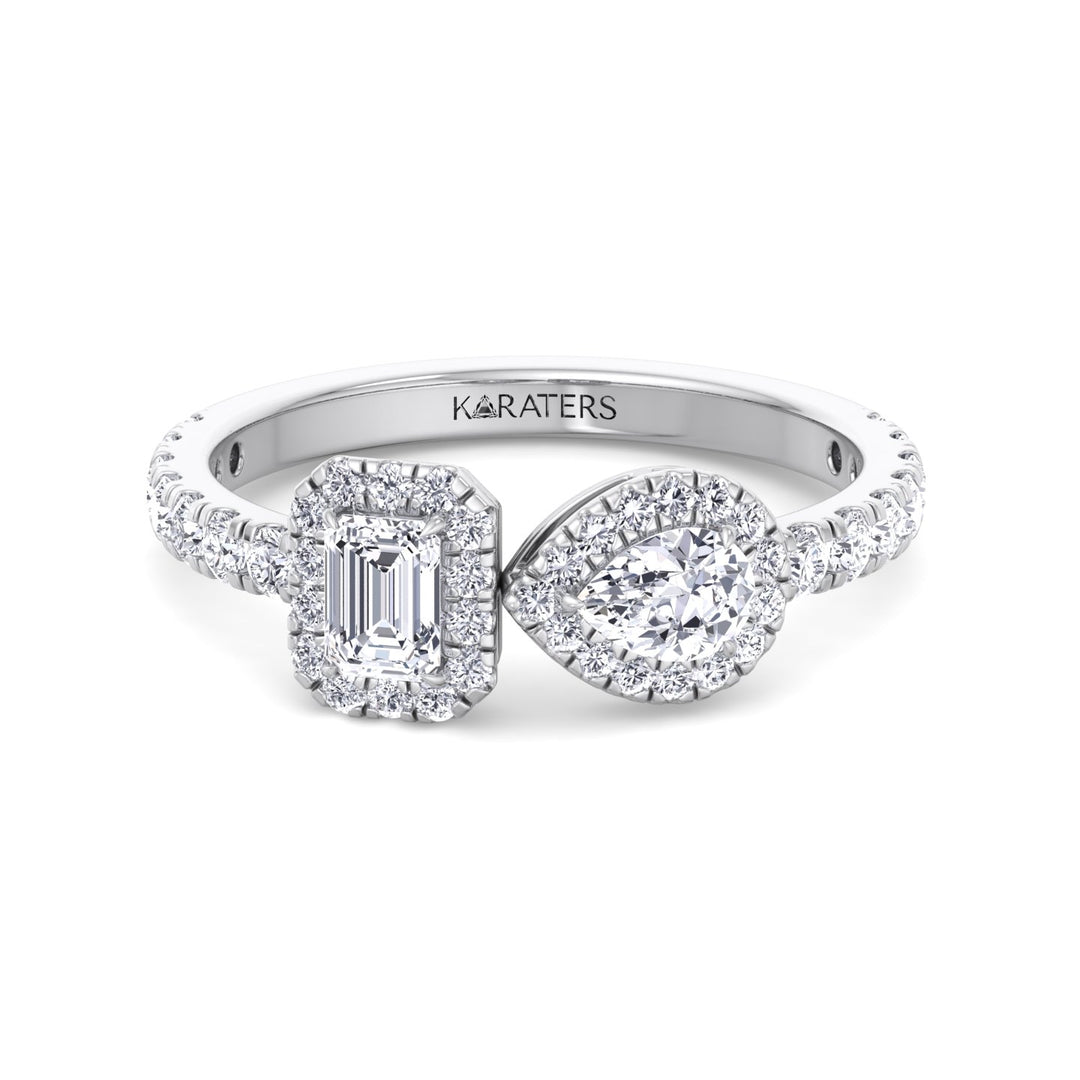 Toi Et Moi Halo Engagement Ring--White Gold-1CT-2CT-3CT-4CT-5CT-6CT-7CT-8CT-9CT-10CT