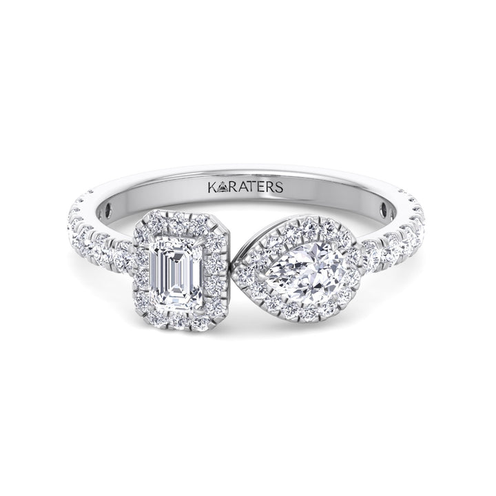 Toi Et Moi Halo Engagement Ring--White Gold-1CT-2CT-3CT-4CT-5CT-6CT-7CT-8CT-9CT-10CT