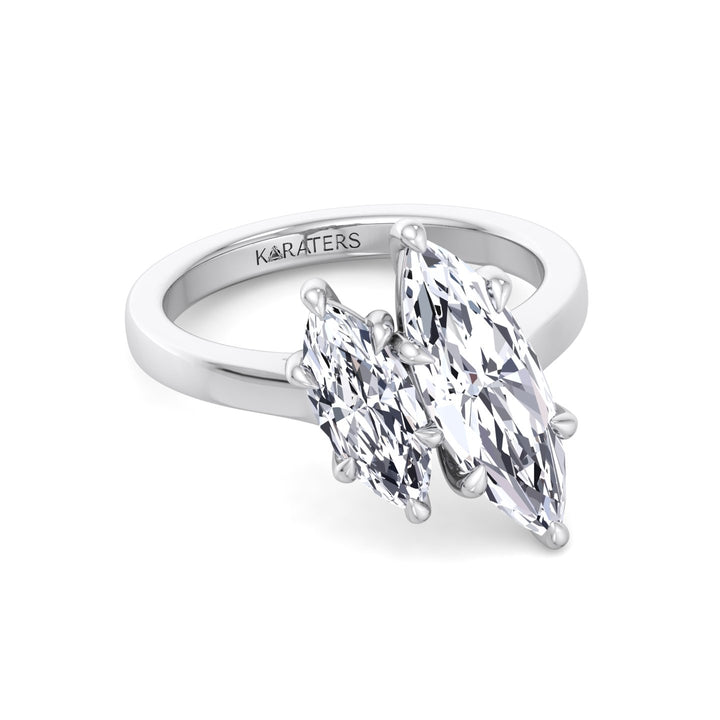 Marquise Cut Two-Stone Lab Grown Diamond Engagement Ring White Gold 14K 18K