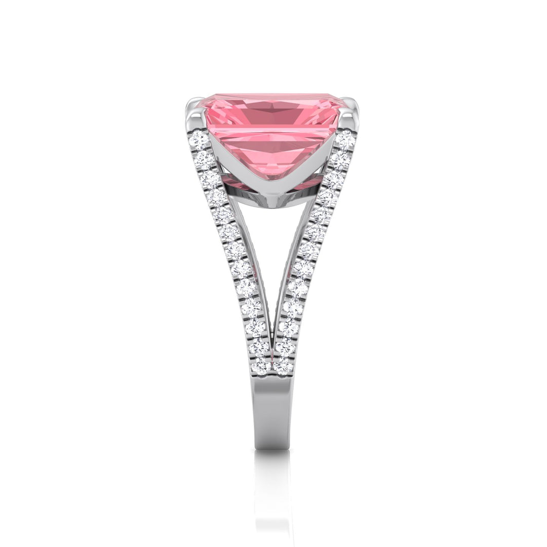 Radiant Cut Pink Diamond Lab Grown Engagement Ring with a Split Band White Gold 14K 