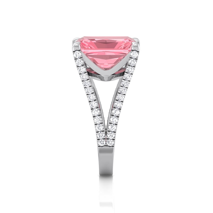 Radiant Cut Pink Diamond Lab Grown Engagement Ring with a Split Band White Gold 14K 