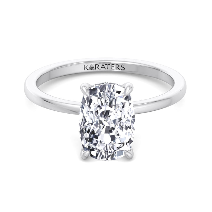 Two Tone Elongated Cushion Cut Solitaire Lab-Grown Diamond Engagement Ring