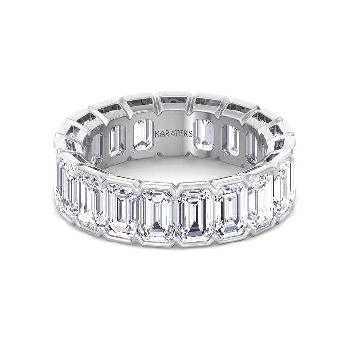 Half Bezel Set Emerald Cut Lab Grown Diamond Eternity Band White Gold  18K