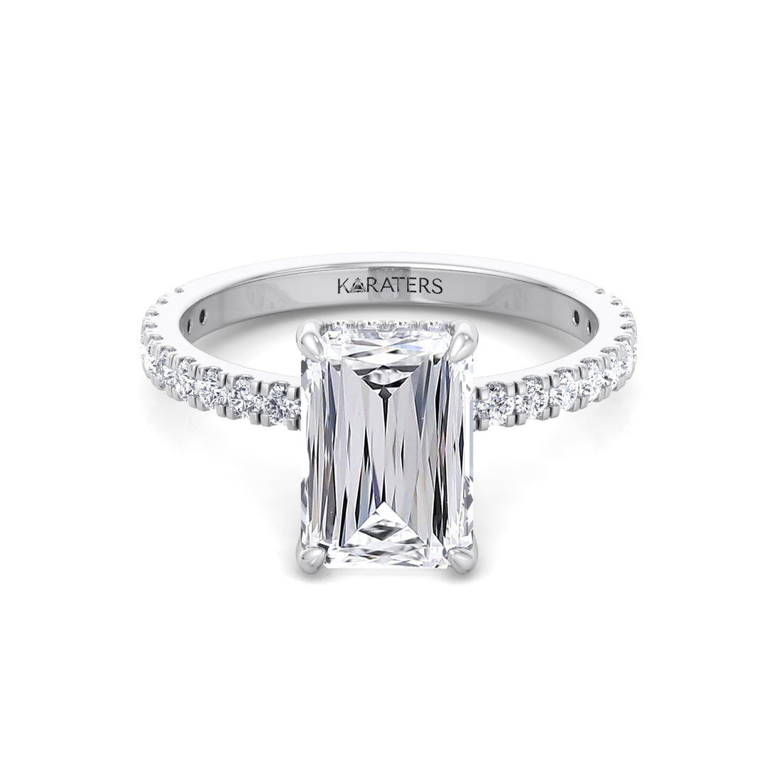 Ashoka Lab Grown Diamond Engagement Ring with Pavé Band White Gold 14K