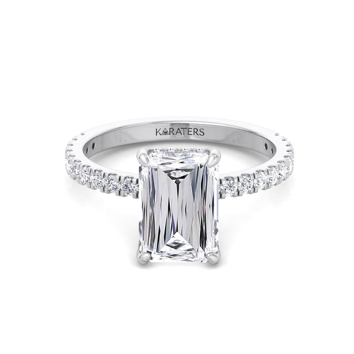 Ashoka Lab Grown Diamond Engagement Ring with Pavé Band White Gold 14K