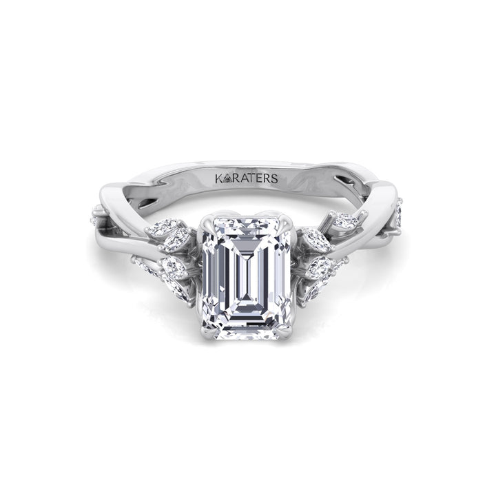 Emerald Cut Lab Grown Diamond Engagement Ring with Twist Band WG 3