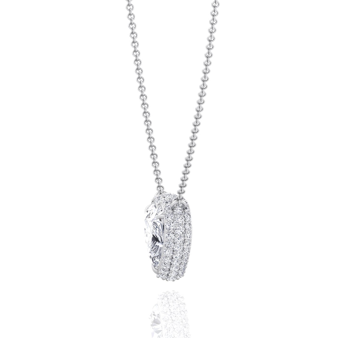 Invisible Halo Heart Shape Lab Grown Diamond Pendant White Gold 