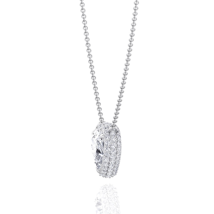 Invisible Halo Heart Shape Lab Grown Diamond Pendant White Gold 
