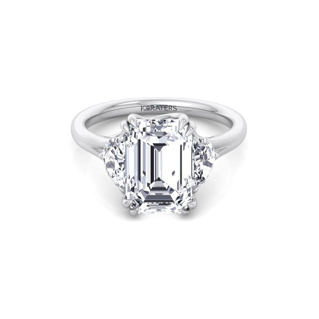 Emerald & Trapezoid Three Stone Lab-Diamond Engagement Ring WG 4