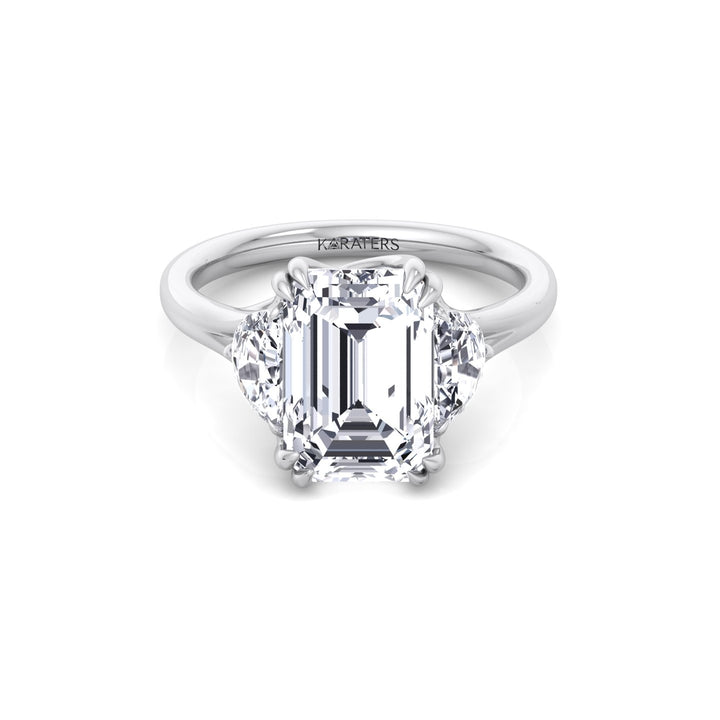 Emerald & Trapezoid Three Stone Lab-Diamond Engagement Ring WG 4