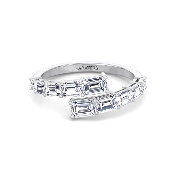 Graduated Emerald Shape Lab Grown Diamond Wrap Ring White Gold 14K
