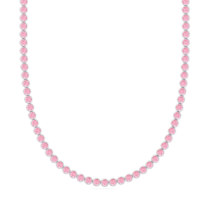 Bezel Set Fancy Pink Lab Grown Diamond Tennis Necklace 18K White Gold