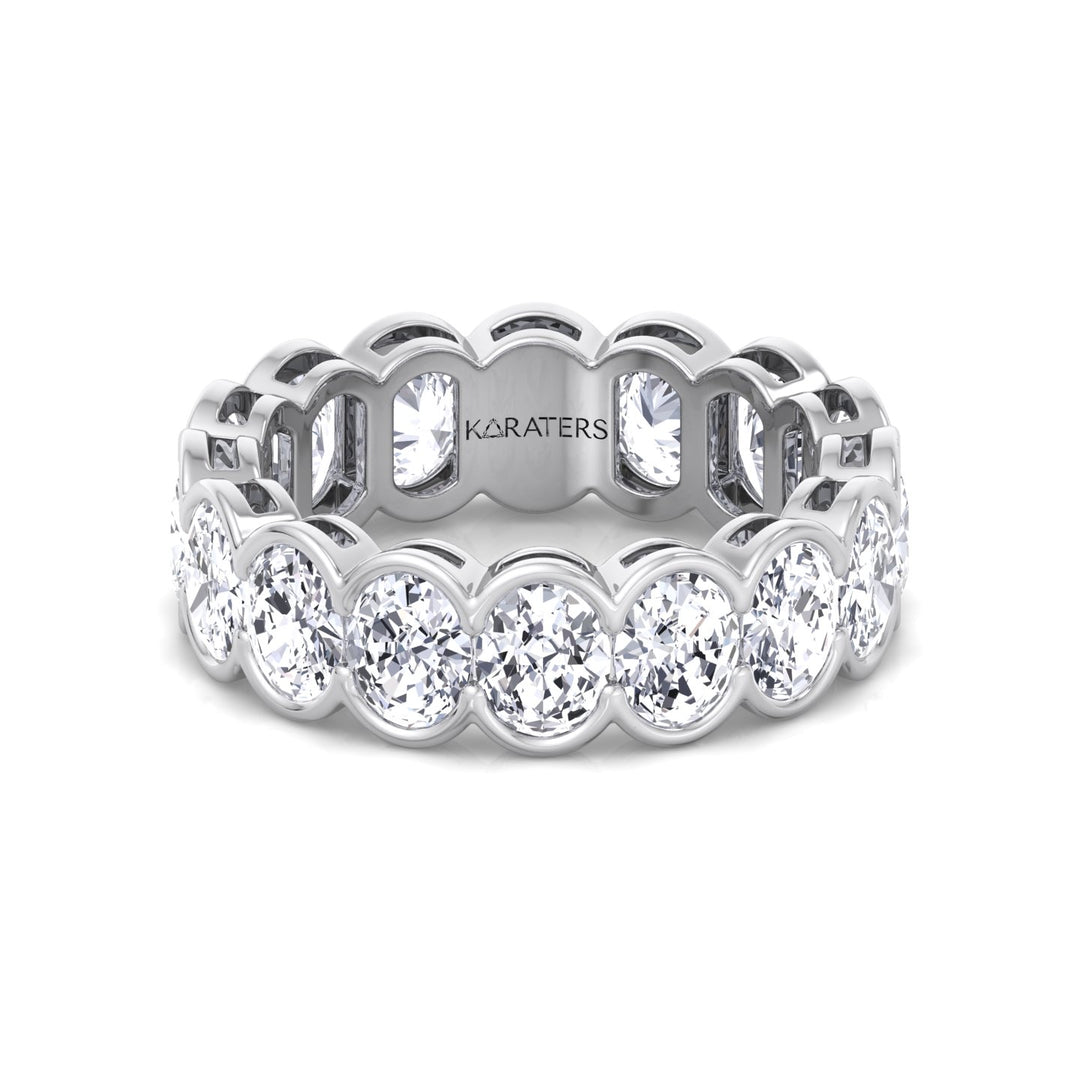 Oval Shape Half Bezel Lab Grown Diamond Eternity Band White Gold 14K