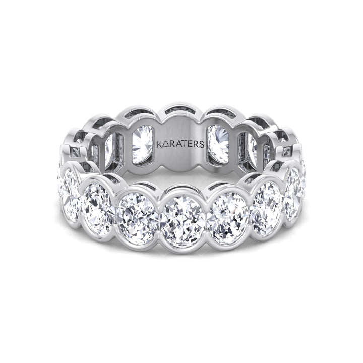 Oval Shape Half Bezel Lab Grown Diamond Eternity Band White Gold 14K
