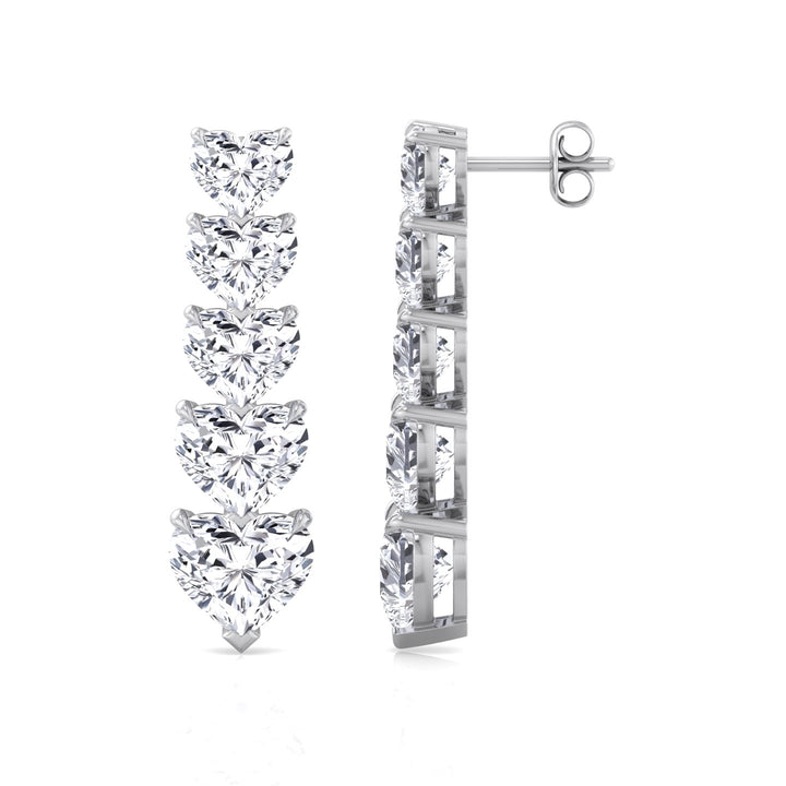 Dangle Heart Shape Lab Grown Diamond Tennis Earrings White Gold 