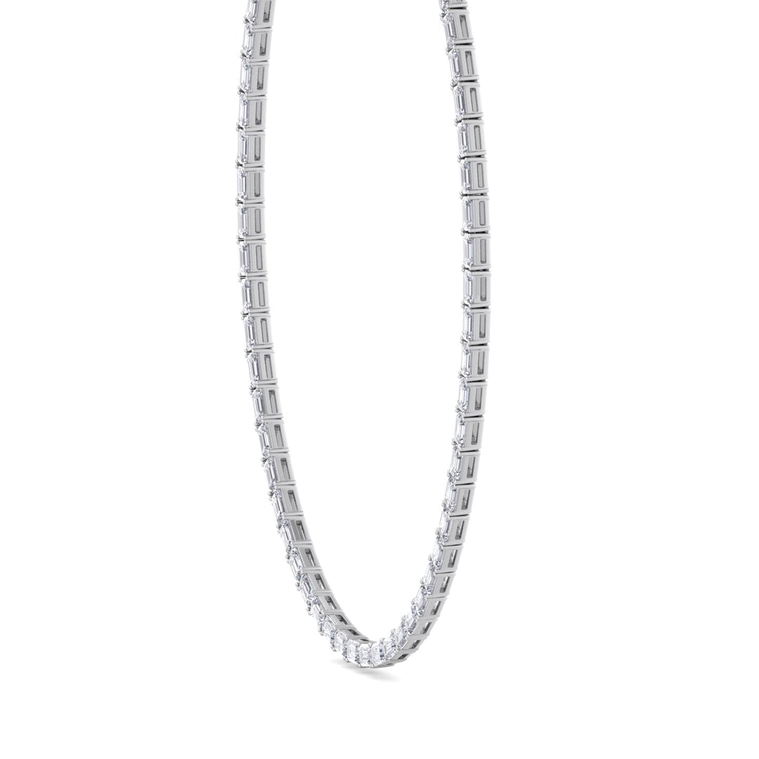East-West Emerald Cut Lab Grown Diamond Tennis Necklace White Gold
