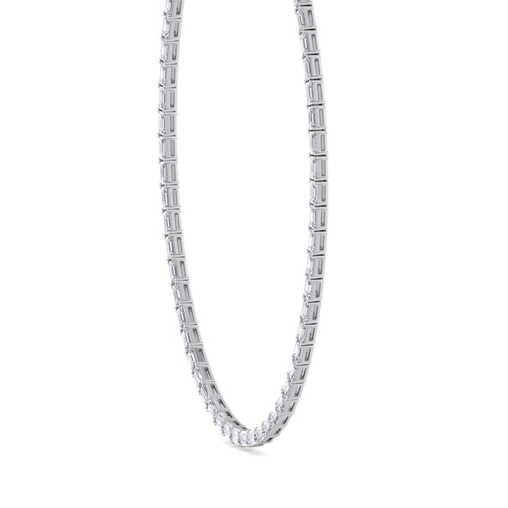 East-West Emerald Cut Lab Grown Diamond Tennis Necklace White Gold