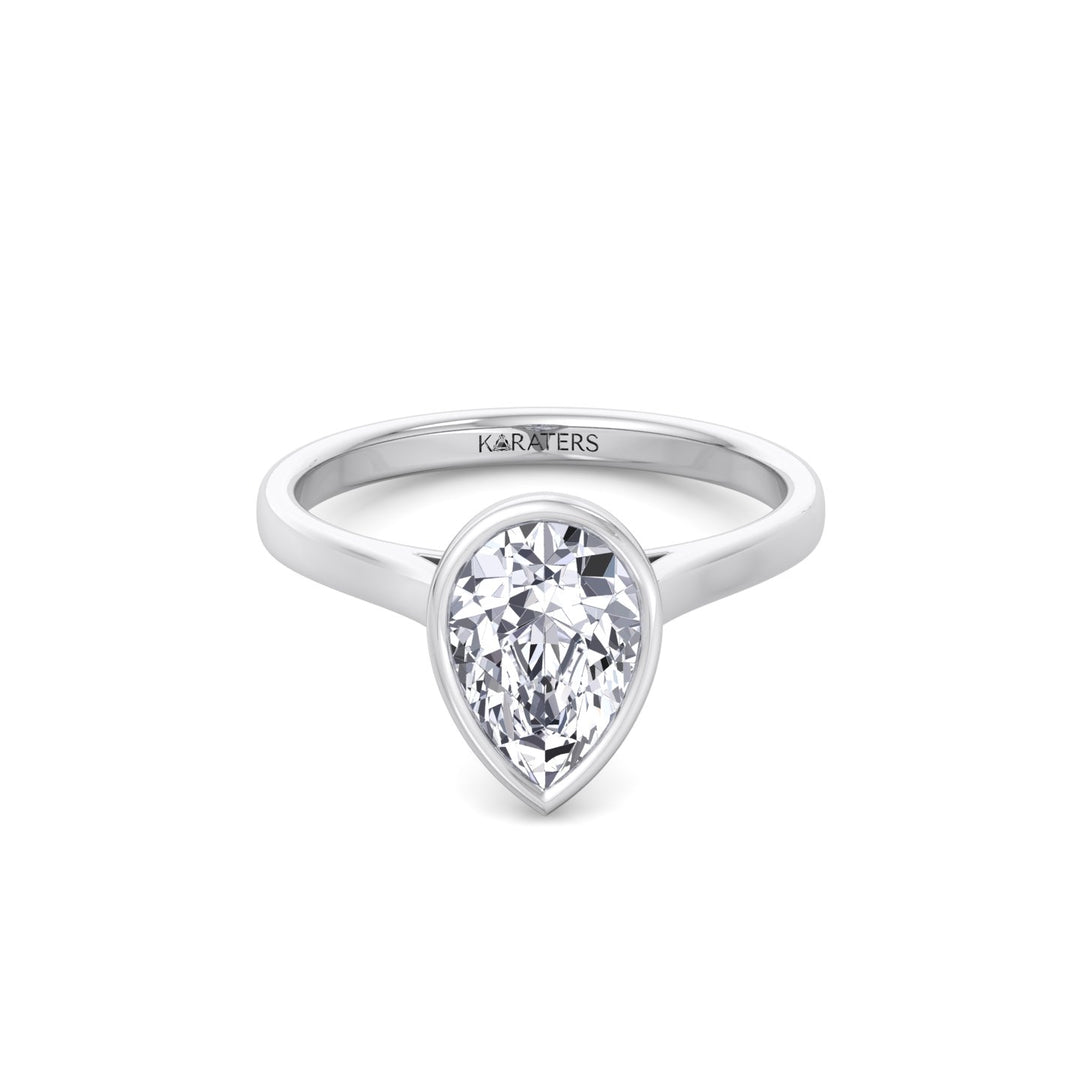 Bezel Set Pear Shape Lab-Grown Diamond Engagement Ring White Gold 18K