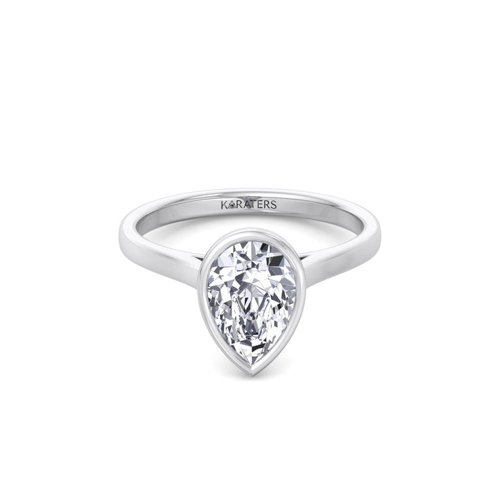 Bezel Set Pear Shape Lab-Grown Diamond Engagement Ring White Gold 18K