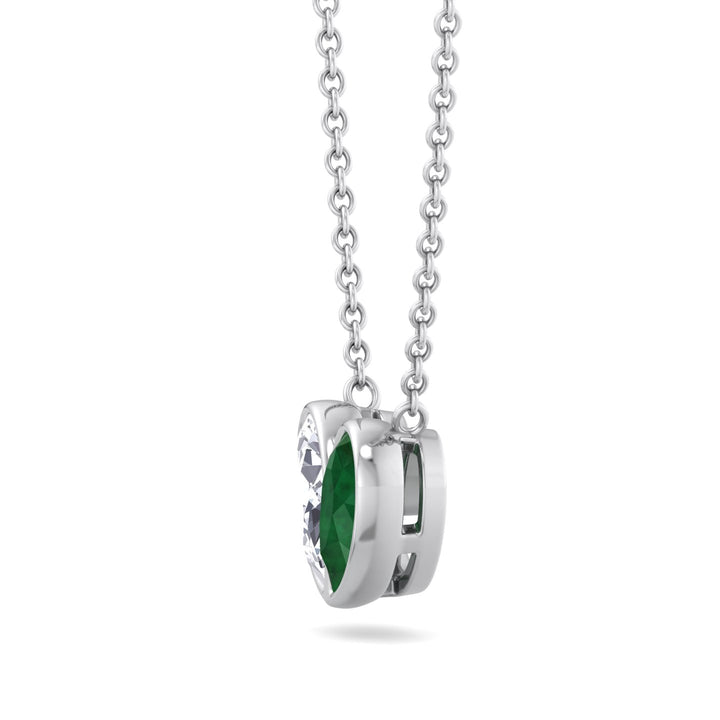 Pear Shape Green Emerald and Lab Grown Diamond Pendant Necklace-White Gold- 4CT
