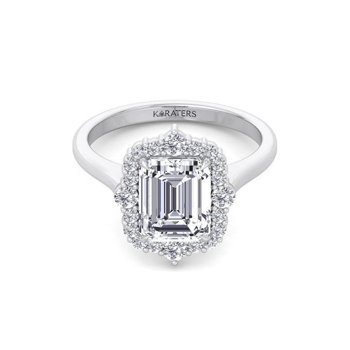 Cathedral Style Emerald Cut Lab Grown Diamond Ring WG 5