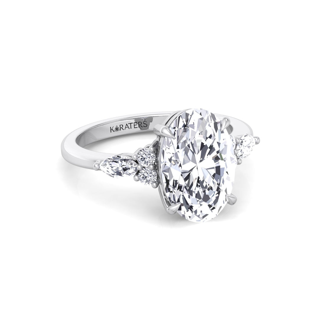 Oval Cut Lab Grown Diamond Engagement Ring with Round and Marquise Sidestones White Gold 14K 