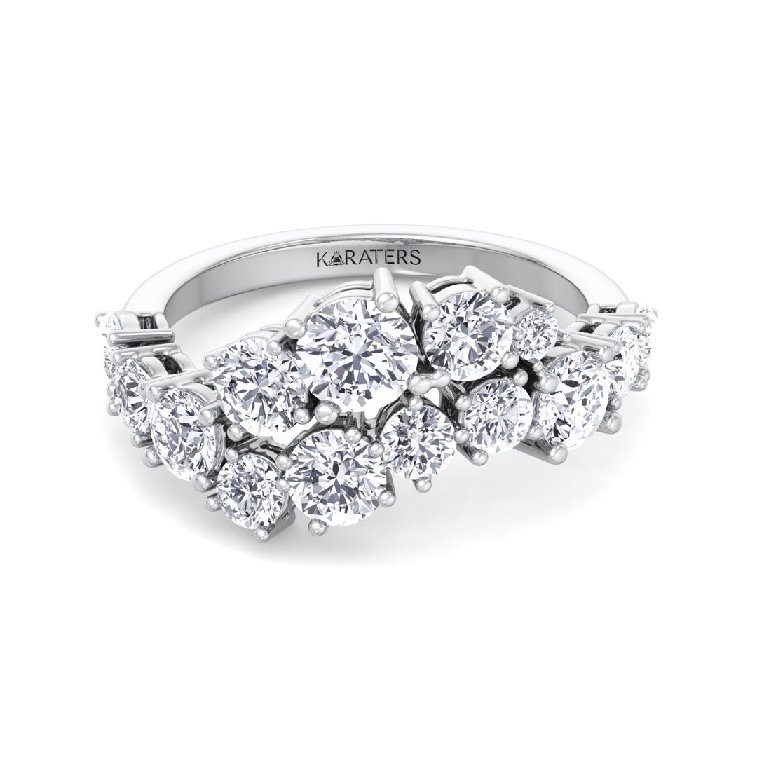 Clustered Graduated Round Shape Lab Grown Diamond Ring White Gold 14K