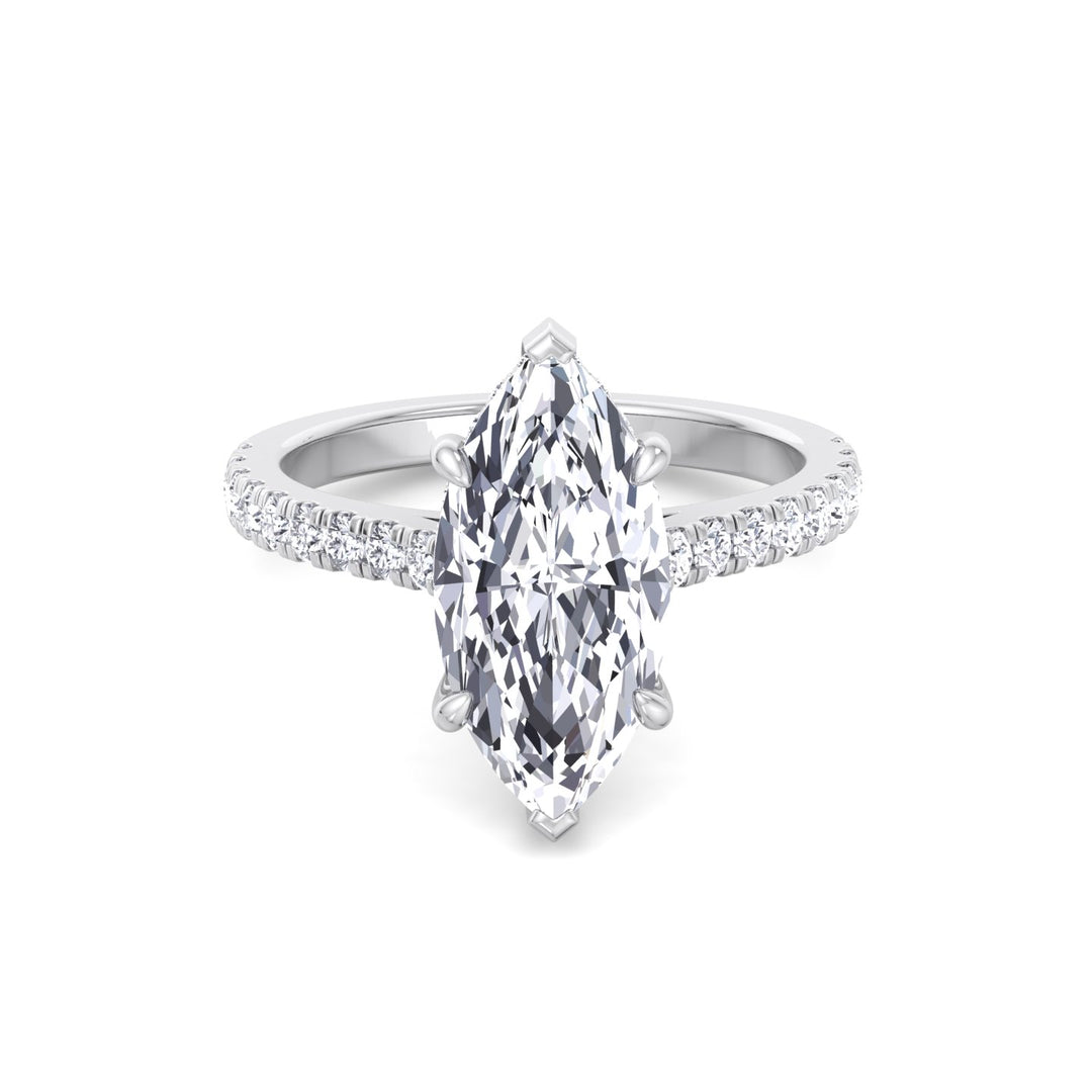 Marquise Shape Lab Grown Diamond Engagement Ring With Hidden Halo & Sidestones White Gold 14K