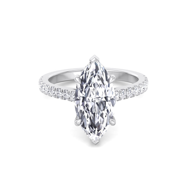 Marquise Shape Lab Grown Diamond Engagement Ring With Hidden Halo & Sidestones White Gold 14K