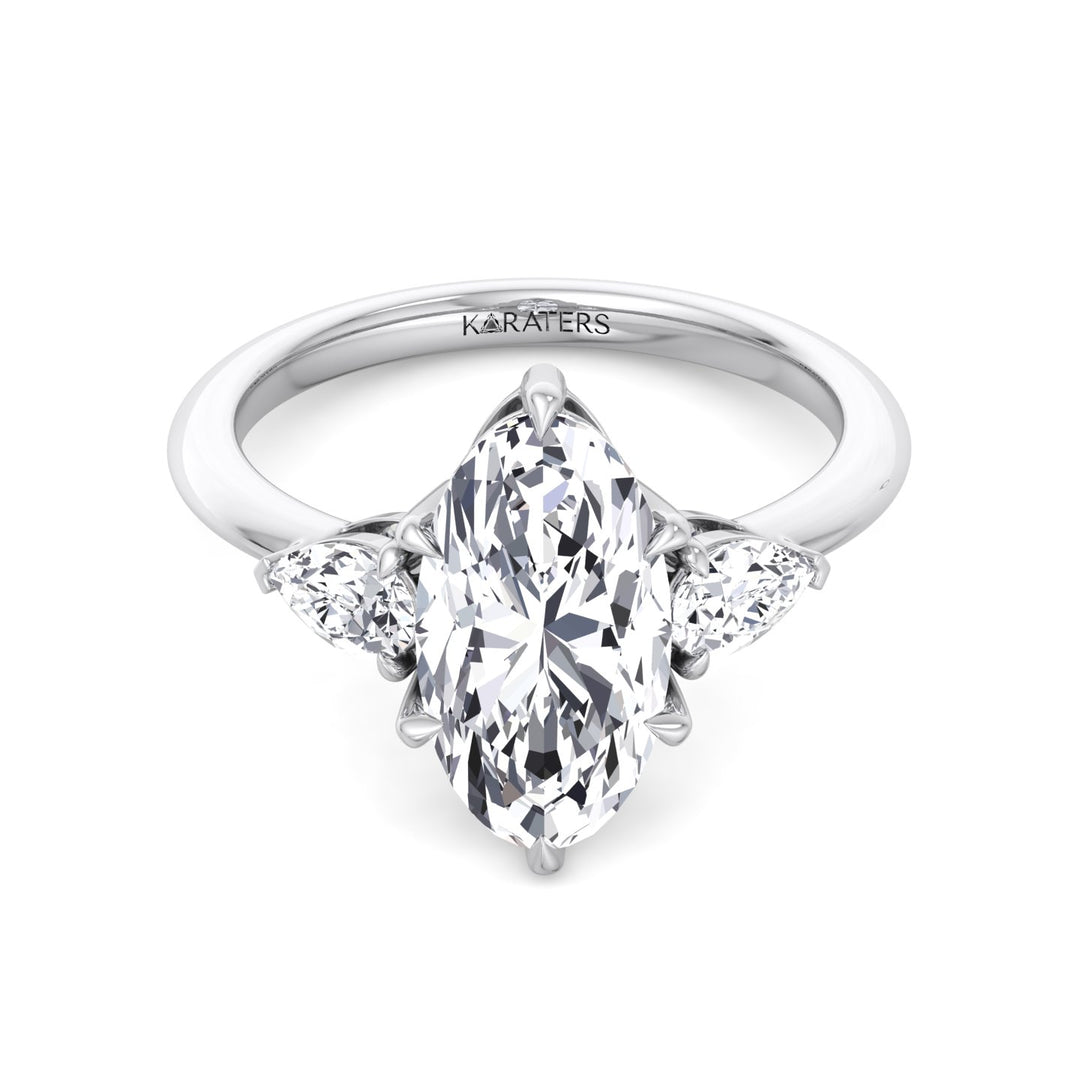 Moval Lab-Grown Diamond Engagement Ring with Pear Sidestones White Gold 14K