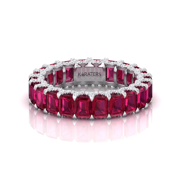 Emerald Cut Lab Grown Ruby Eternity Band - 14K- 18K - Platinum - White Gold - 6CT