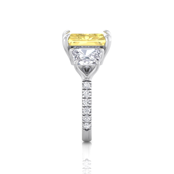 Fancy Yellow Radiant Cut Lab-Grown Diamond Engagement Ring with Pave Sidestones White Gold 14K