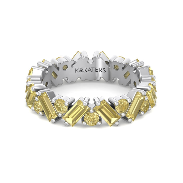 Fancy Yellow Lab Grown Diamond Band with Baguette and Round Shapes White Gold 18K