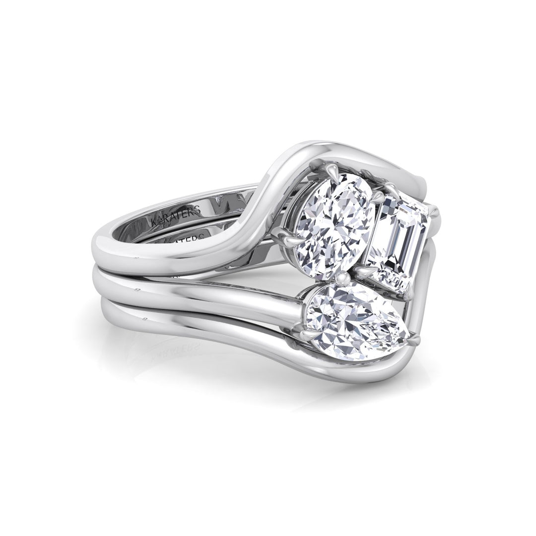 3CT Total Weight 3 Stone Lab Grown Diamond Wedding Set White Gold 14K