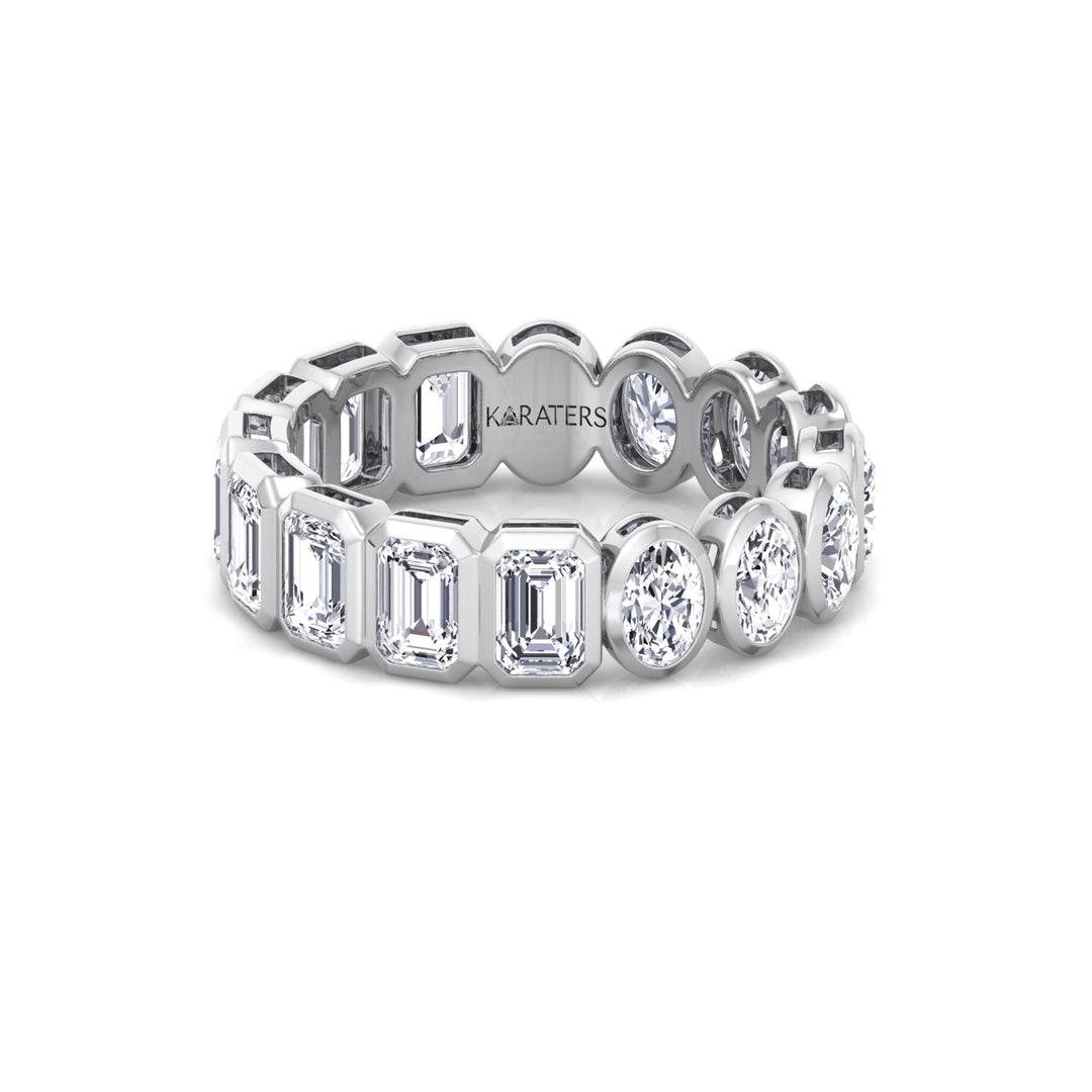 Double Shape - Bezel Set Emerald and Oval Cut Lab Grown Diamond Eternity Band